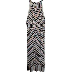 Roz & Ali Maxi Dress Striped 2X Grecian Halter Keyhole Back Resort Cruise Vacay